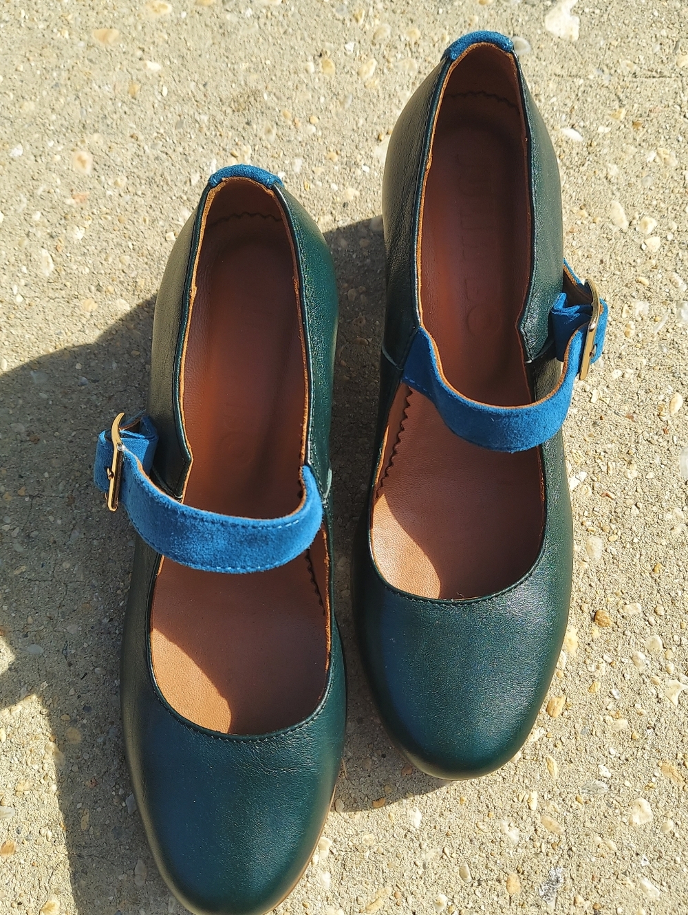 Julia Bo Joplin Mary Janes Premium Leather Green with Turquoise Strap